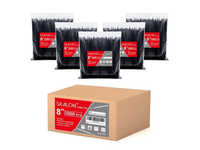 Zip Ties 8 inch (5000 Pack), 40lbs Tensile Strength, Black Cable Ties, Wire Ties for indoor and outdoor use, by