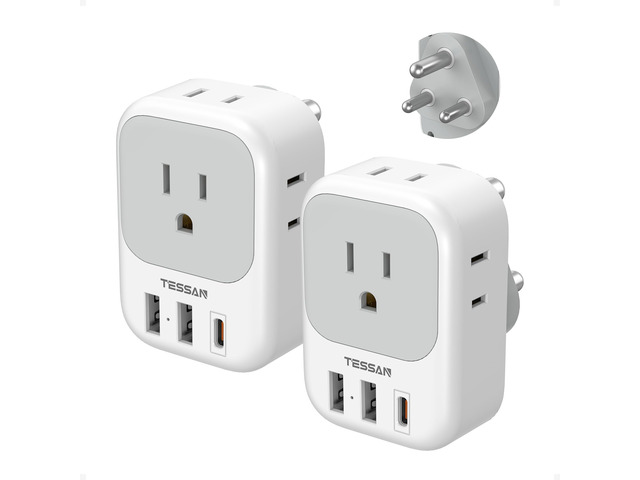 Type M Adapter for South Africa, PD 20W 2 Pack 4 AC Outlets, 3 USB Ports (1 USB C), US to South Africa Botswana Namibia Nepal Bhutan