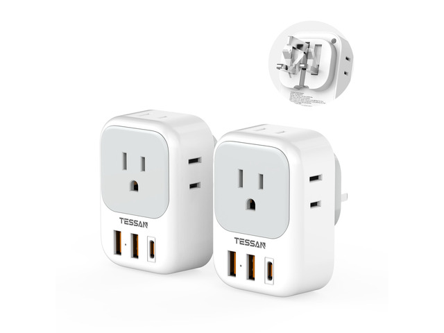 UK Adapters for Travel, US to UK Ireland Plug Adapter 20W, Foldable Power Adaptor, 4 Outlets 3 USB(PD 20W 1 USB C), Type G for USA to Scotland...