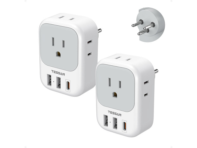 Israel Adapter Plug, 2 Pack, Type H Travel Adaptor US to Israel Power Adapter, 3 USB Ports (1 USB C Port), 4 American Outlets, Type H Travel...