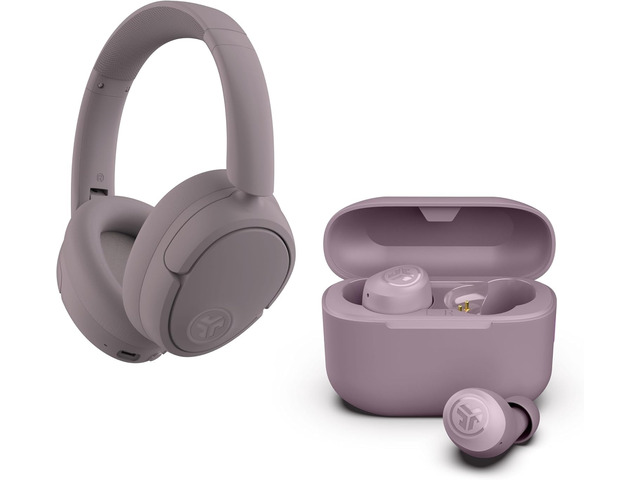 JBuds Lux ANC Over Ear Headphones Bundle with Go Air Pop+ True Wireless Earbuds, Active Noise Cancelling, Bluetooth multipoint, Mauve