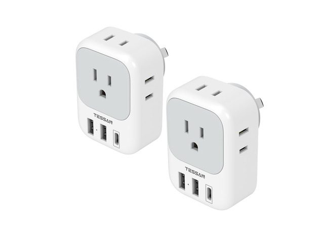 Australia Plug Adapter, New Zealand Power Adaptor, 2 Pack 4 Outlets 3 USB Ports (1 USB C PD 20W), Type I Travel Plug to China Argentina Fiji