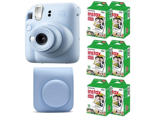 Instax Mini 12 Instant Film Camera (Pastel Blue w/Case + Extra Film, Compact)