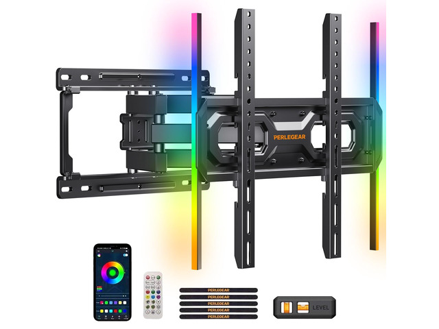 Full Motion TV Wall Mount with LED Light for 2665 inch TVs Max VESA 400x400mm, RGB backlight with music sync for immersive viewing, extension,...
