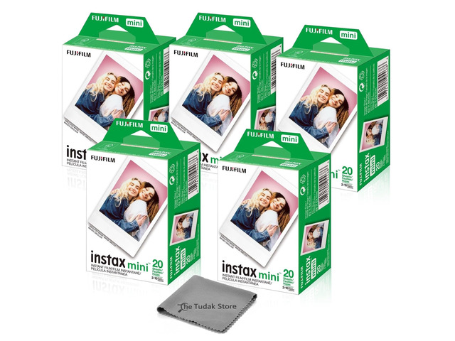 Instax Mini Instant Film, 100 Sheets White Daylight ISO 800 for Instax Mini 13, 12, 11, 41 Cameras Bundeld with The Tudak Store Microfiber...