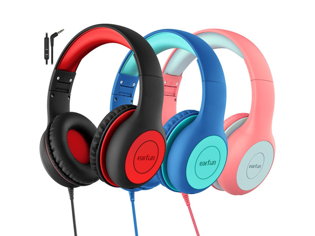 K1 Kids Headphones Wired with Mic, Headphone for Kids School 3Packs 74/85dB Volume Limit, Portable Wired Headphone with Shareport, Stereo Sound,...