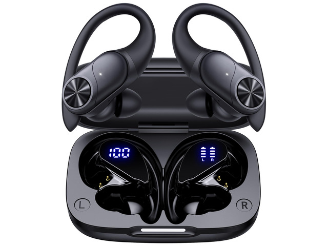 Bluetooth Headphones Wireless Earbuds 80hrs Playtime Wireless Charging Case Digital Display Sports Ear Buds with Earhook Deep Bass IPX7 Waterproof...