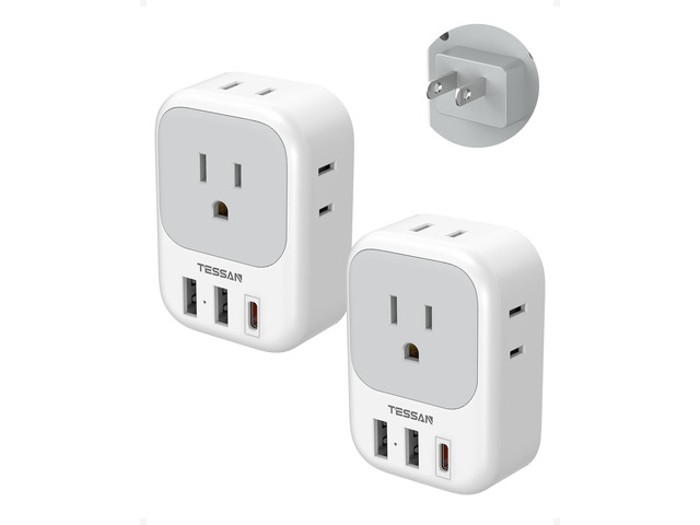 2 Prong to 3 Prong Outlet Adapter 2 Pack, US to Japan Plug Adapter 4 Outlets 3 USB (1 USB C PD 20W), Outlet Adaptor US to Japan China Mexico...