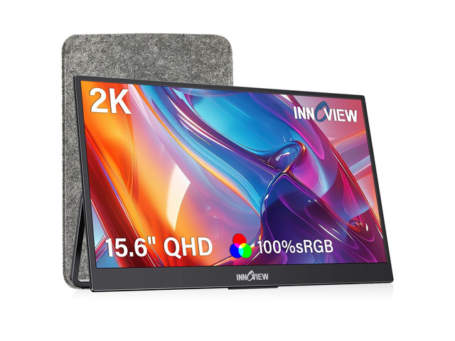 2K Portable Monitor 15.6' QHD 100% sRGB, Built-in 180° Adjustable Stand Travel Monitor USB C Standard HDMI Ultra-Slim Portable Monitor for Laptop...