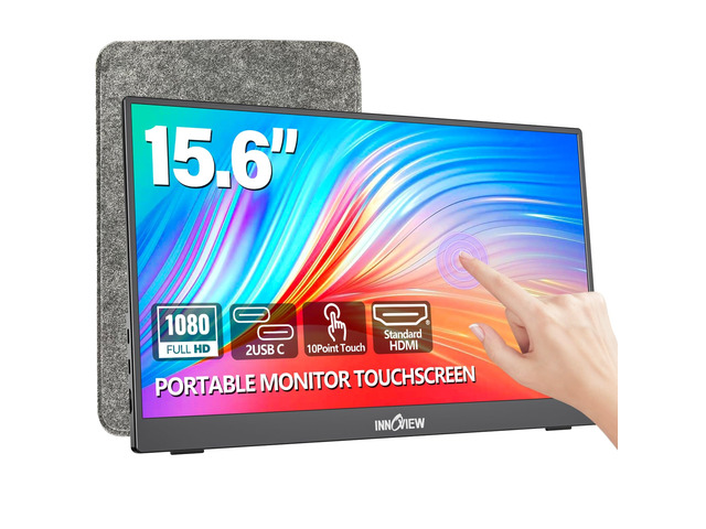 Portable Monitor Touchscreen 15.6' 1080P 10-Point Touch Screen Monitors Portable with Protective Sleeve Built-in Stand, 1200:1 HDMI USB C Travel...