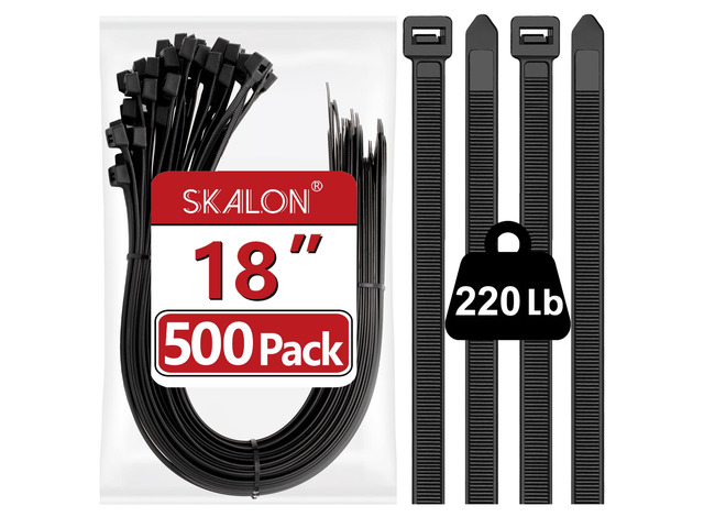Large Zip Ties 18 Inch (500 Pack) - Heavy Duty, 220 lb Tensile Strength, Black Cable Ties, Extra Long Wire Ties