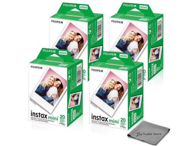 Instax Mini Instant Film, 80 Sheets White Daylight ISO 800 for Instax Mini 13, 12, 11, 41 Cameras Bundeld with The Tudak Store Microfiber Cleaning...