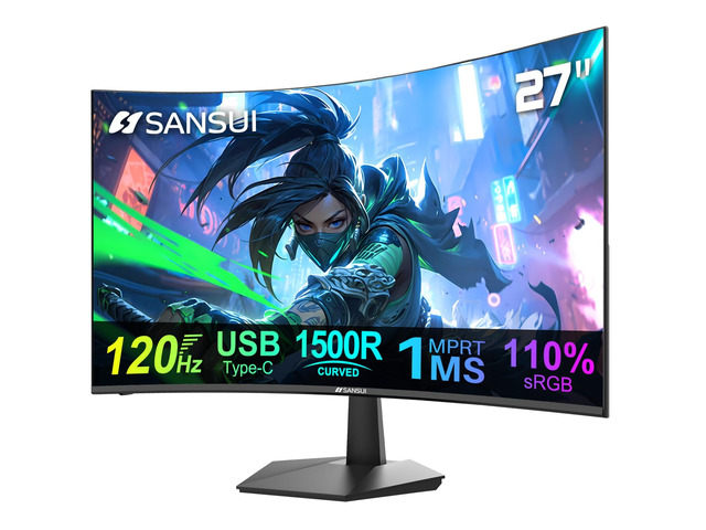 Curved Monitor 27 inch 120Hz USB Type-C Computer Monitor with Speakers Built inFHD 1080pHDR110% sRGB1500RVESA Compatible,for Tablet,Desktop,Laptop...