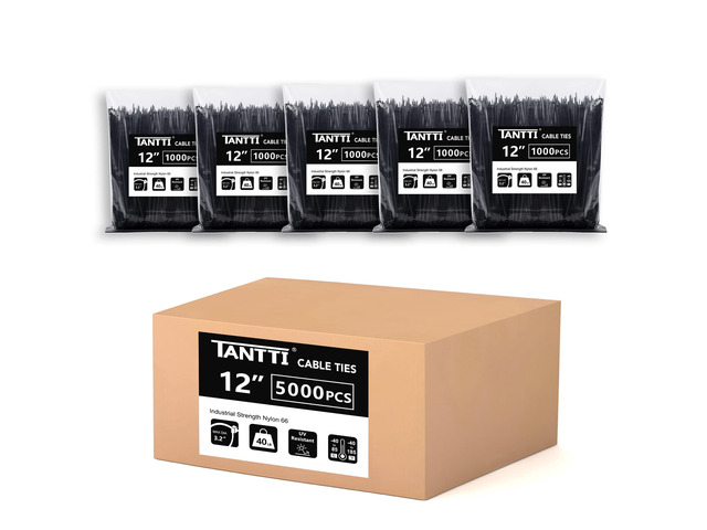 Zip Ties 12 inch, Black Zip Ties 5000 pack, 40lb, Cable Ties, Self-locking Wire ties for indoor and outdoor use, by
