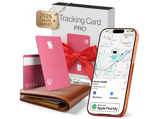 SPOTMINDERS Apple MFi Certified Credit Card Wallet Tracker PRO Pink (iOS Only) Travel Essentials for Women Works with Apple Find My Rechargeable...