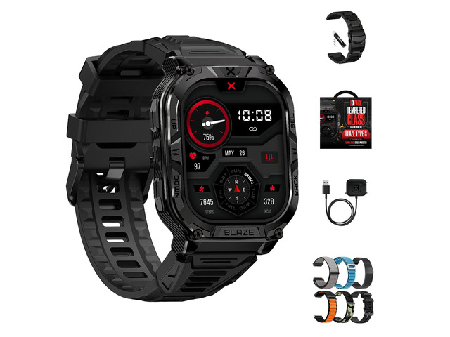 Blaze Smart Watch for Men Bundle, Fitness GPS, 6 Bands, Square Includes tempered glass, metal strap and charger; MIL-STD-810H tested, IP69K...