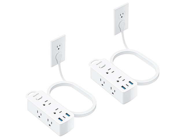 Flat Plug Power Strip with 5 FT Extension Cord, 6 Outlets 3 USB Ports(1 USB C), 3 Sided Outlet Extender for Home Office Travel Dorm Room...