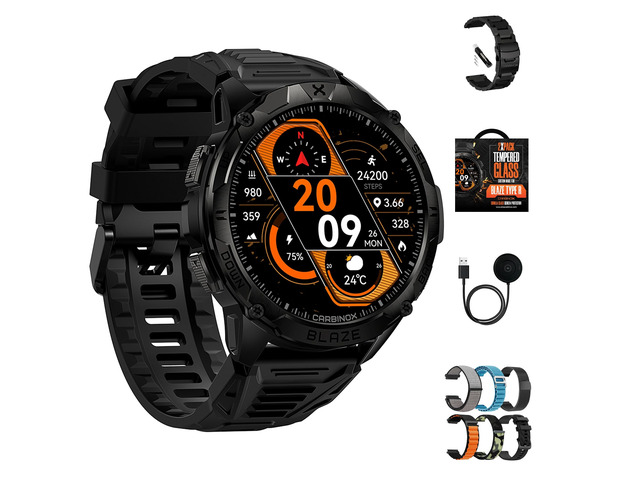 Blaze Smart Watch for Men Bundle, Fitness GPS, 6 Bands, Round Includes tempered glass, metal strap and charger; MIL-STD-810H tested, IP69K...