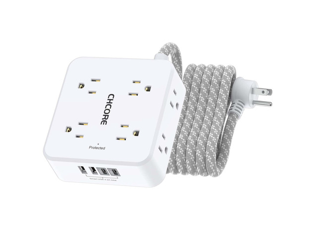 Surge Protector Power Strip - 10 Ft Braided Extension Cord with 8 Outlets with 4 USB (2 USB C) Charging Ports, Flat Plug Multi Plug Outlet Extender...
