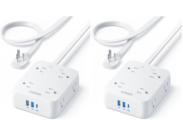 Surge Protector Flat Plug Power Strip 2000J, 5ft Thin Extension Cord, 8 Outlets,2 USB A and 1 USB C Port,20W for iPhone15,Wall Mount,Compact for...