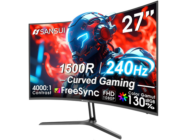 27 Inch Curved 240Hz Gaming Monitor FHD 1080P, 1500R Curve Computer Monitor, 130% sRGB, 4000:1 Contrast, HDR, FreeSync, MPRT 1Ms, Low Blue Light,...