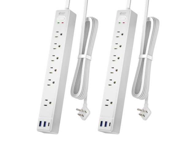 2 Pack 6Ft Extension Cord, Flat Plug Surge Protector Power Strip Charging Station with 6 Outlets & 3 USB Ports, Wall Mountable Outlet Extender for...