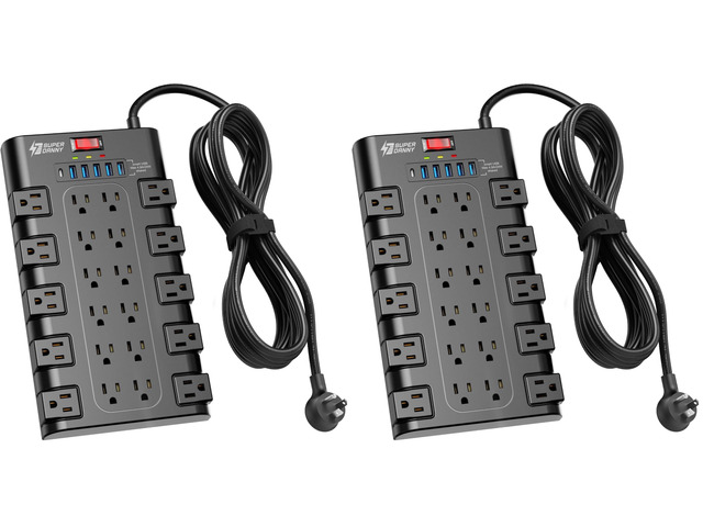 Power Strip Surge Protector, 22 AC 6 USB, 2100J, 15Ft, 1875W/15A (Pack of 2)