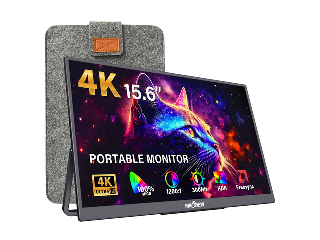 15.6' Portable Monitor 60Hz 4K UHD 3840x2160 100% sRGB HDR Travel Monitor with 2 USB-C & HDMI Ports Second Screen for Laptop Mac PC Xbox PS5 Switch...