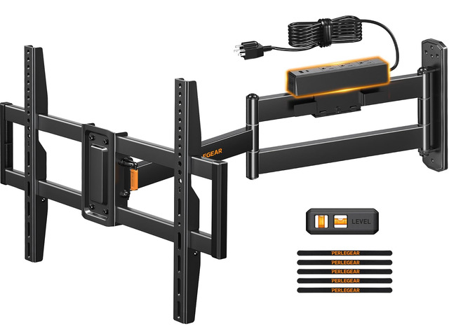 Long Arm Full Motion TV Mount with Power Strip for 3875 inch TVs Corner tv mount power strip with surge protection, 31.5 inch extension, 100 lbs,...