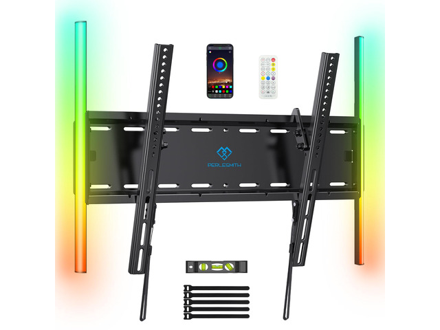 Tilt TV Wall Mount with LED Light, TV Mount for 2660 Inch TVs up to 115 lbs, Low Profile Backlit TV Bracket with Music Sync, Fits 8/16 Wood Studs,...