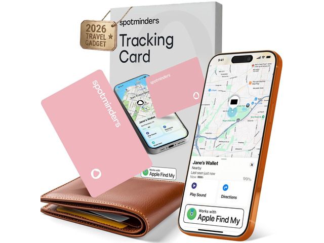SPOTMINDERS Apple MFi Certified Wallet Tracker Card for Travel Gifts for Women - Works with Apple Find My Rechargeable Tracking Card for Wallet...