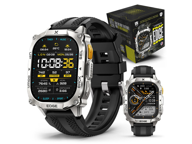 Edge Military Smart Watch for Men, Fitness Tracker, GPS, Silver MIL-STD-810H tested, stainless steel, Bluetooth calling, 1.96' AMOLED, 5ATM...