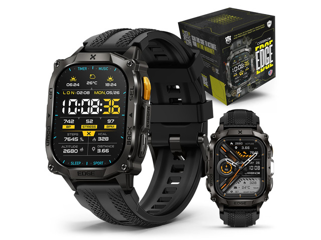 Edge Military Smart Watch for Men, Fitness Tracker, GPS, Black MIL-STD-810H tested, stainless steel, Bluetooth calling, 1.96' AMOLED, 5ATM...