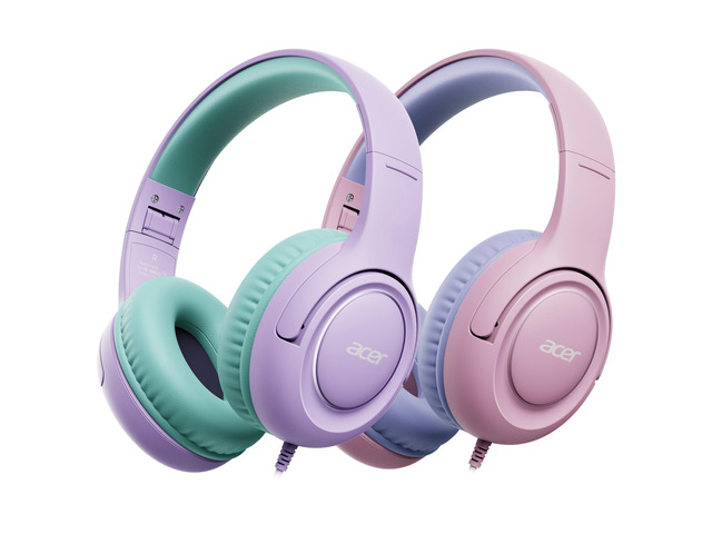 2Pack Kids Headphones for School, 3.5mm Jack, w/Mic HK032P 85-94dB Limiter, Foldable Wired Over Ear Headphones, for Toddler...