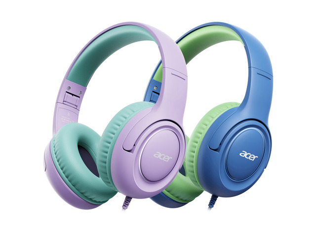 2Pack Kids Headphones for School, 3.5mm Jack, w/Mic HK032P 85-94dB Limiter, Foldable Wired Over Ear Headphones, for Toddler...