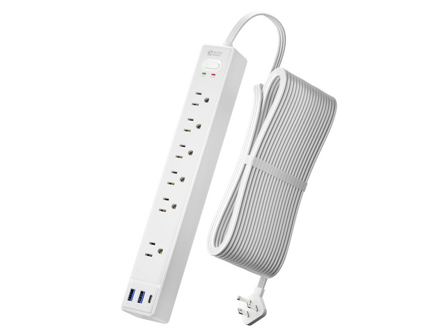 20Ft Long Extension Cord, Flat Plug Surge Protector Power Strip 6 Outlets & 3 USB, Flat Plug Power Strip Wall Mountable, Desk Charging Station for...