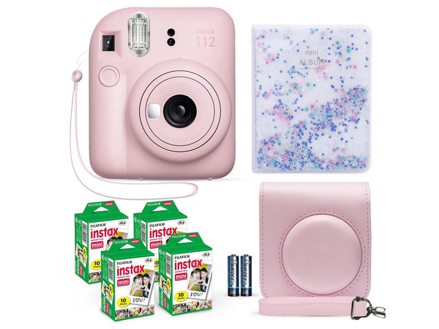 Instax Mini 12 Instant Camera Blossom Pink + Fuji Film Value Pack (40 Sheets) + Shutter Accessories Bundle, Incl. Compatible Carrying Case,...