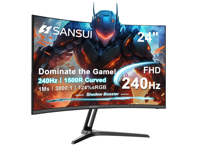 24 Inch Curved 240Hz Gaming Monitor FHD 1080P, 1500R Curved Computer Monitor, 124%sRGB, 3000:1 Contrast Ratio, HDR, FreeSync, MPRT 1Ms, Low Blue...