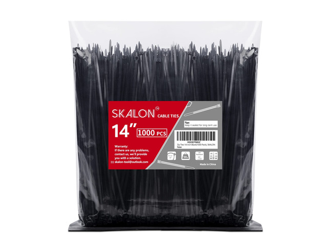 Zip Ties 14 inch (1000 Pack), Black, 50lb Tensile Strength, UV Resistant Cable Ties for indoor and outdoor by