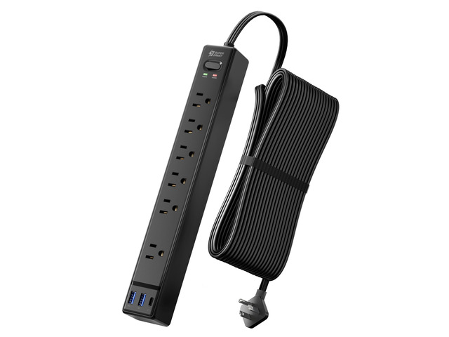 20Ft Long Extension Cord, Flat Plug Surge Protector Power Strip 6 Outlets & 3 USB, Flat Plug Power Strip Wall Mountable, Desk Charging Station for...