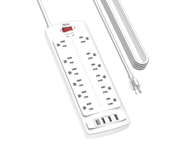 20 Ft Surge Protector Power Strip with 12 Outlets and 4 USB Ports 2700 Joules, 20 Feet Heavy Duty Extension Cord with Multiple Outlets for Home,...