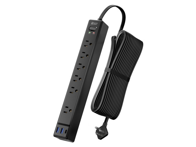 15Ft Long Extension Cord, Flat Plug Surge Protector Power Strip 6 Outlets & 3 USB, Flat Plug Power Strip Wall Mountable, Desk Charging Station for...