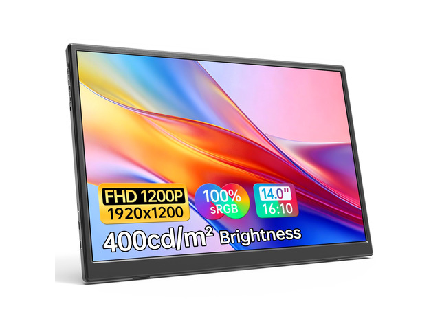 14 inch Portable Monitor 1200P FHD+ 100% sRGB Travel Display HDMI/USB-C Compatible with Laptops, Desktops, Phones, PS, Mac, Xbox, Switch, and Other...