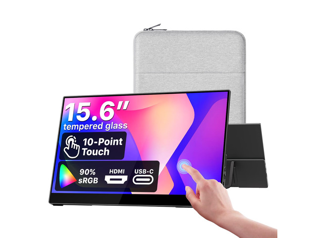 Portable Monitor Touchscreen 15.6 Inch 1080P FHD 90% sRGB Travel Monitor with Speaker HDMI USB-C Second Screen for Laptop MacBook Surface PC Xbox...