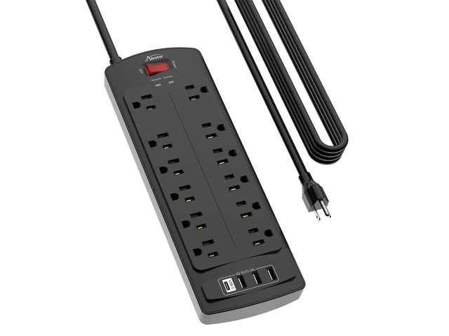 20 Ft Surge Protector Power Strip with 12 Outlets and 4 USB Ports 2700 Joules, 20 Feet Heavy Duty Extension Cord with Multiple Outlets for Home,...