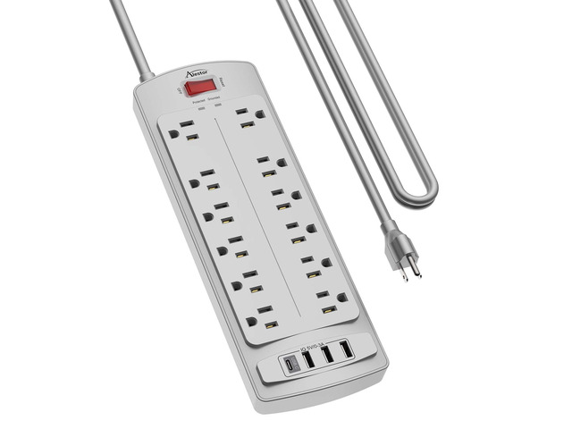 10 Ft Surge Protector Power Strip with 12 Outlets and 4 USB Ports 2700 Joules, 10 Feet Heavy Duty Extension Cord with Multiple Outlets for Home,...
