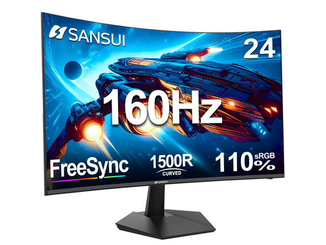 24 Inch Curved Gaming Monitor up to 160Hz MPRT 1ms Computer Monitor FHD 1080P Freesync 110% sRGB HDR,HDMI2.0*1, DP 1.4*1 Ports VESA Mount(ES-G24C1...