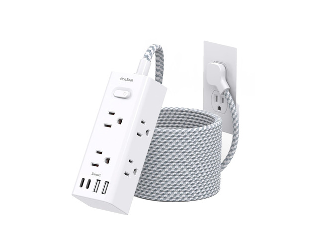 Flat Plug Extension Cord 25Ft, Surge Protector Power Strip 25 Ft Long Cord 6 Widely Outlets 4 USB Ports (2 USB C), 900J Wall Outlet Extender...