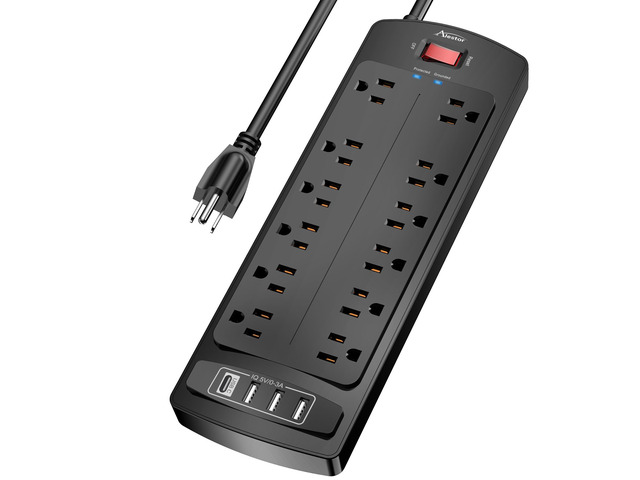 10 Ft Surge Protector Power Strip with 12 Outlets and 4 USB Ports 2700 Joules, 10 Feet Heavy Duty Extension Cord with Multiple Outlets for Home,...