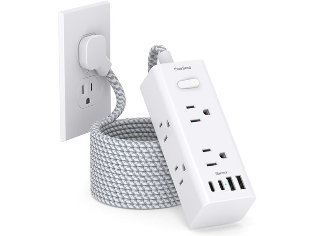 Flat Plug Extension Cord 20Ft, Surge Protector Power Strip 20 Ft Long Cord 6 Widely Outlets 4 USB Ports (2 USB C), 900J Wall Outlet Extender...